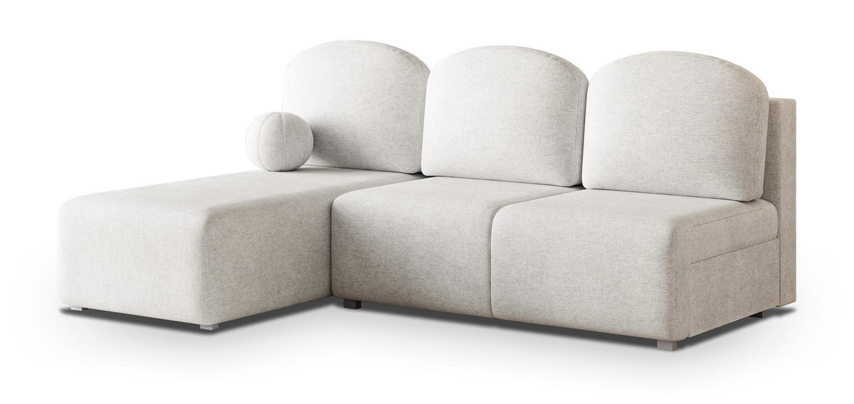 ECKSOFA TRAMA Creme Geflochtener Stoff mit Schlaffunktion - Creme, Holz (200/143cm) - MASSENO