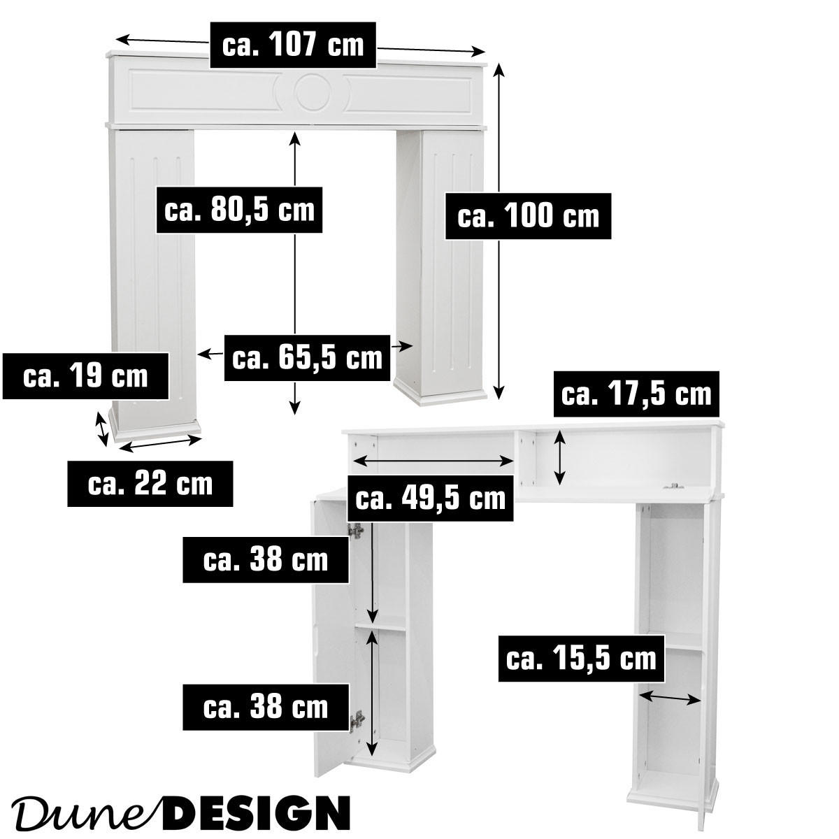 KAMINUMRANDUNG, 107x100cm weiß - Weiß, Holz (19/100/107cm) - Dunedesign