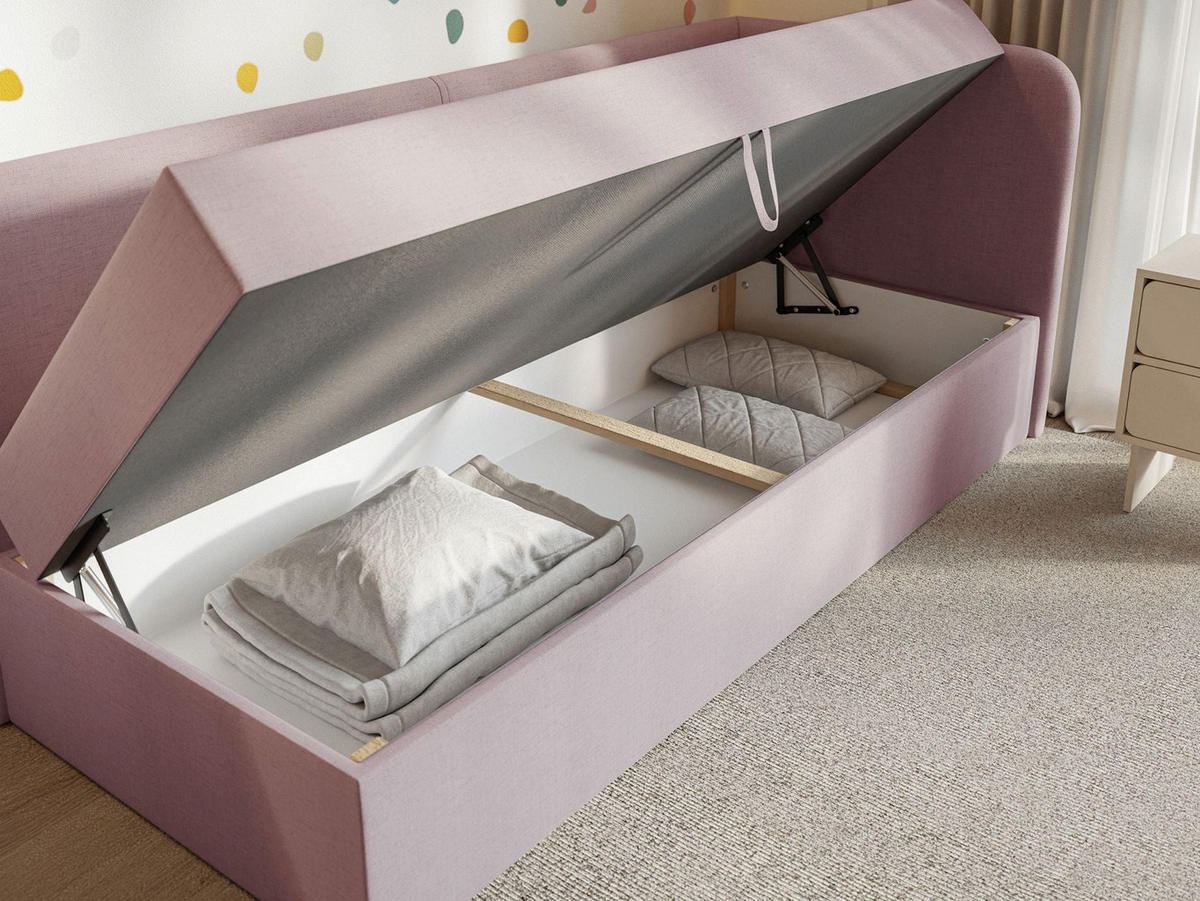 JUGENDBETT Calmmo Rosa mit Chenille-Bezug, Kopfteil rechts - Pink, Textil (90/200cm) - Selsey