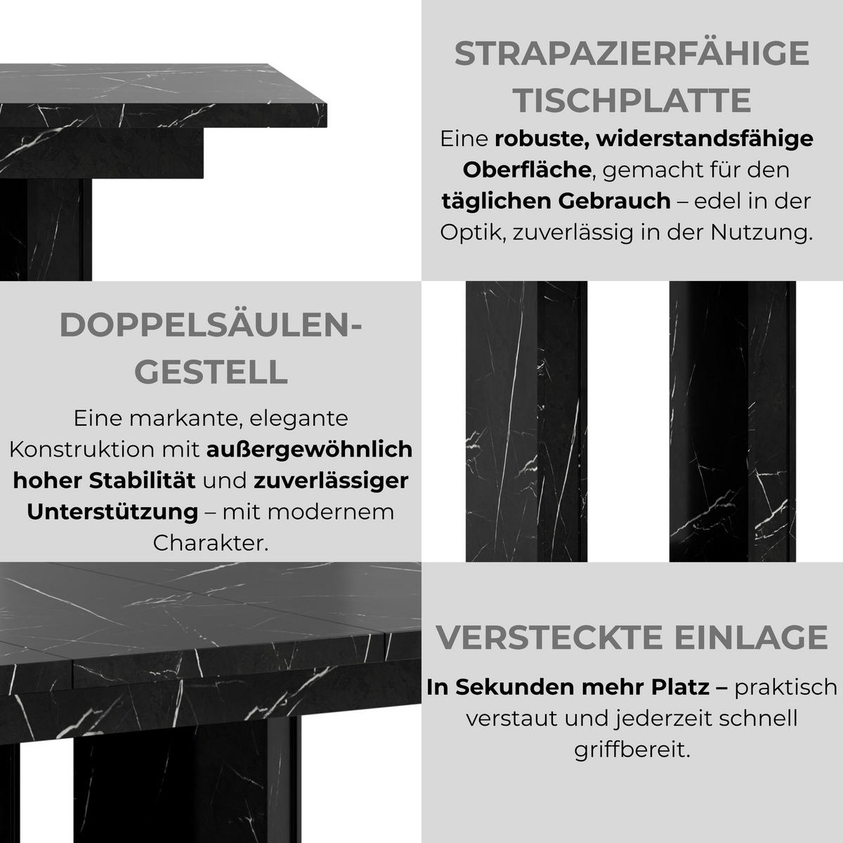 ESSTISCH ausziehbar in Schwarz Marmor-Optik - Schwarz Hochglanz, Holzwerkstoff (80/160/75cm) - Home Collective