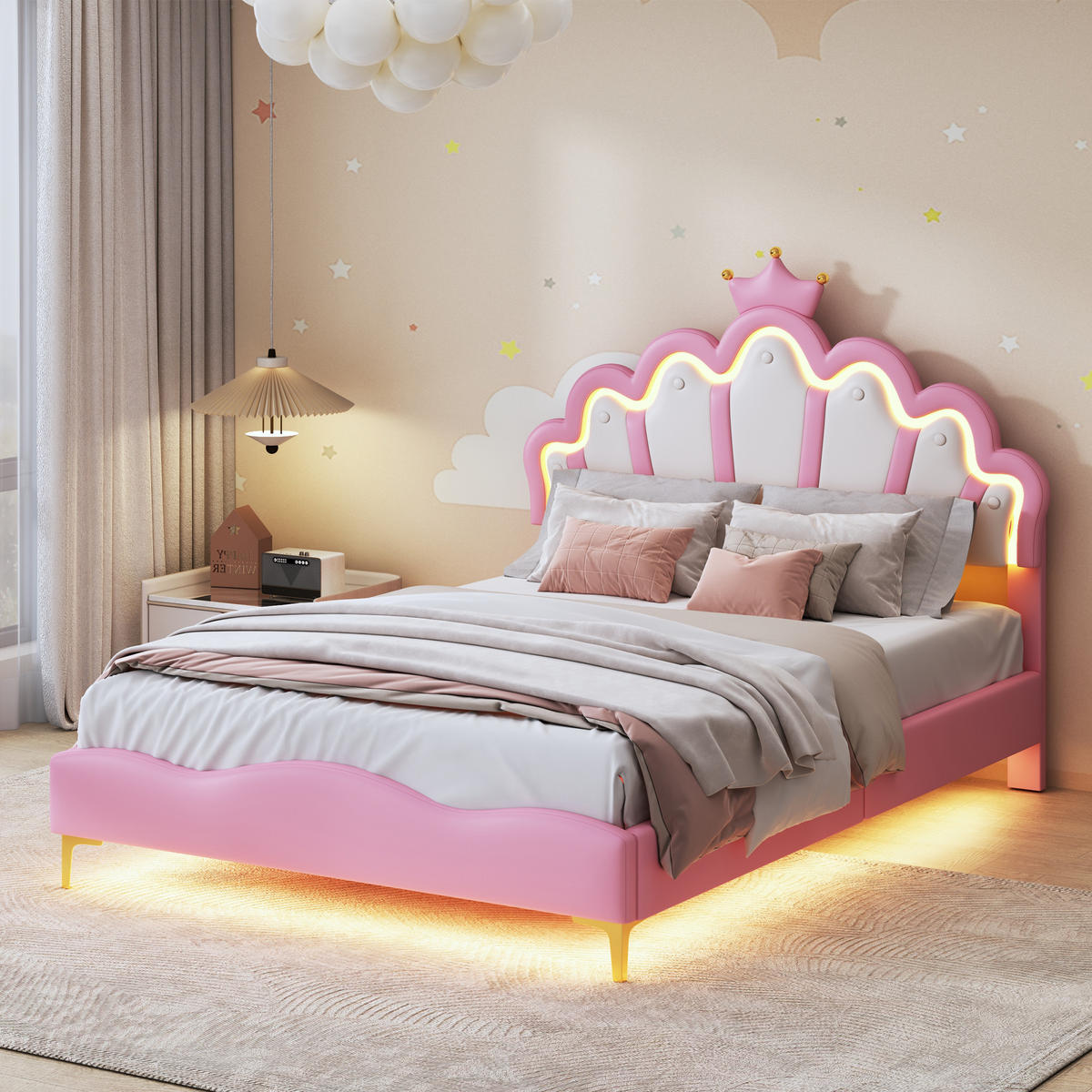 KINDERBETT 140/200 cm, in Rosa, Polsterbett Kinder Einzelbetten 140/200 mit Lattenrost, Verstellbarem Kopfteil - Pink, Leder/Holz (140/200cm) - BPKADHY