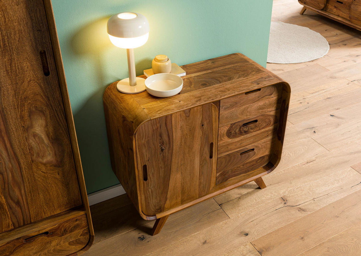 SIDEBOARD Sheesham 90x40x75 hellbraun lackiert MAILAND #100 - Braun, Holz (90/75/40cm) - Massivmoebel24