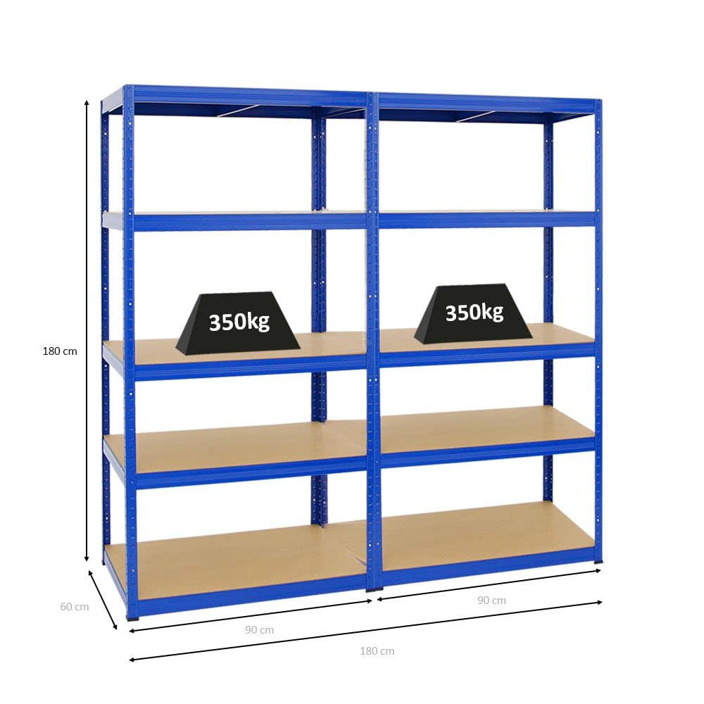 SCHWERLASTREGAL Slim Elephant M 2er-Set mit 2x 180x90x60 cm 5 Ebenen Fachlast 350 kg Blau - Blau, Metall (180/180/60cm) - PROREGAL