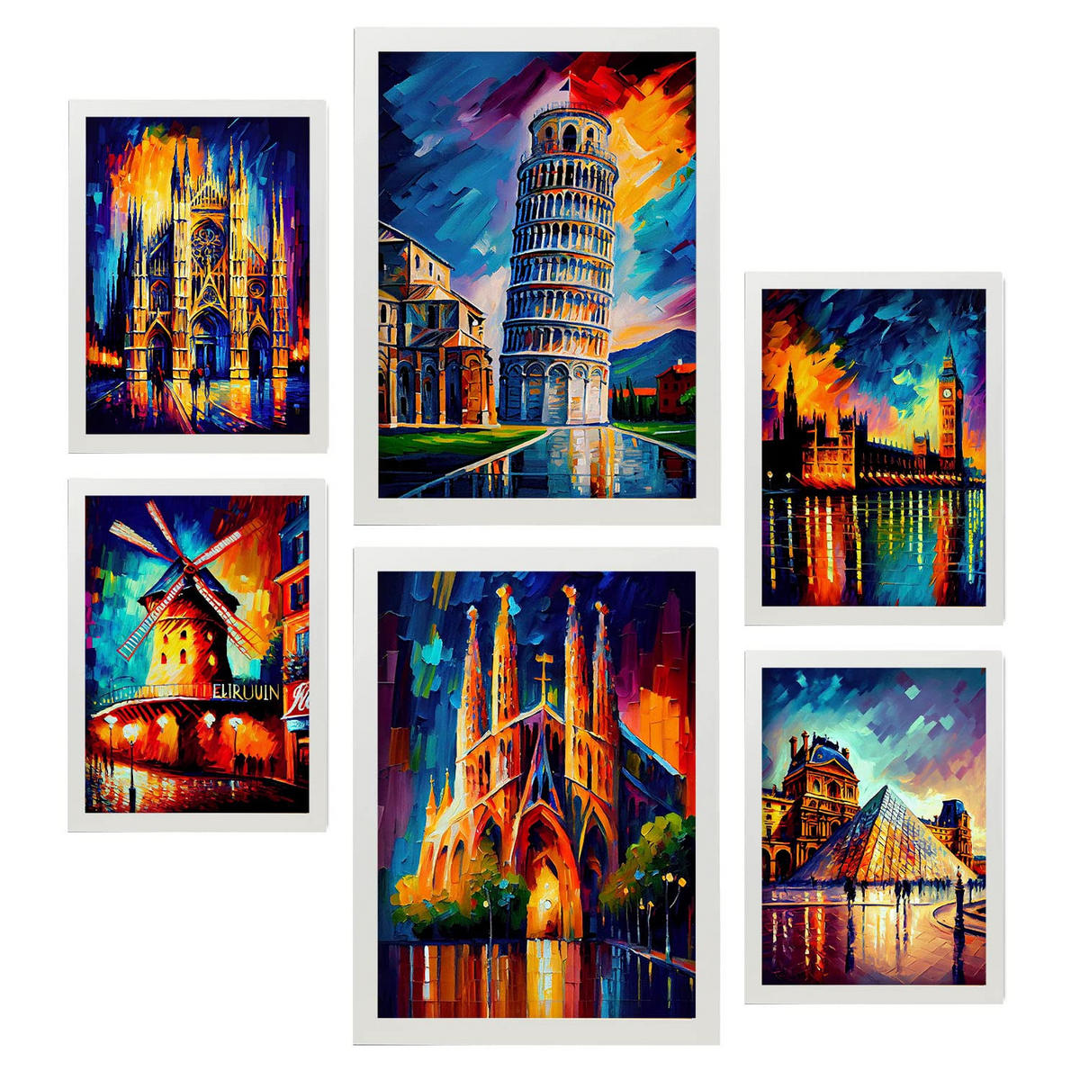 POSTER Set Mit 6 Orange Im Ölgemälde Stil A3 & A4 Weißer Rahmen - Weiß, Papier (29/3cm) - Nacnic