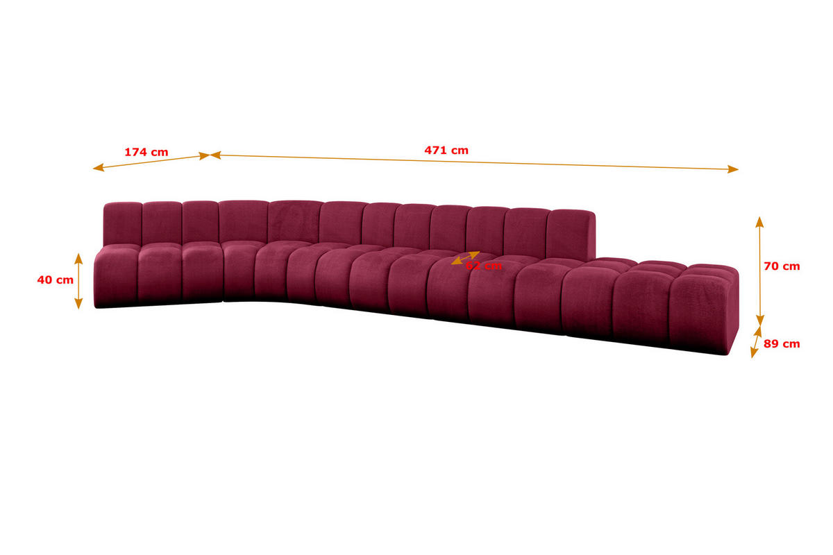 ECKSOFA modulares Sofa Brilo-L2 - 471x174x70 cm Bordeauxrot - Bordeaux, Holzwerkstoff/Textil (471/174cm) - ALTDECOR