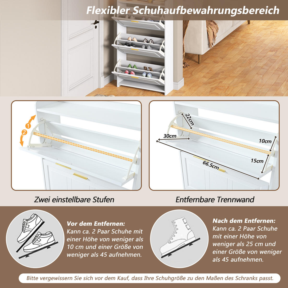 SCHUHSCHRANK Weiß MDF 6 Fächer 70x24x120cm Stauraum - Weiß, Holzwerkstoff (24/120/70cm) - FLIEKS