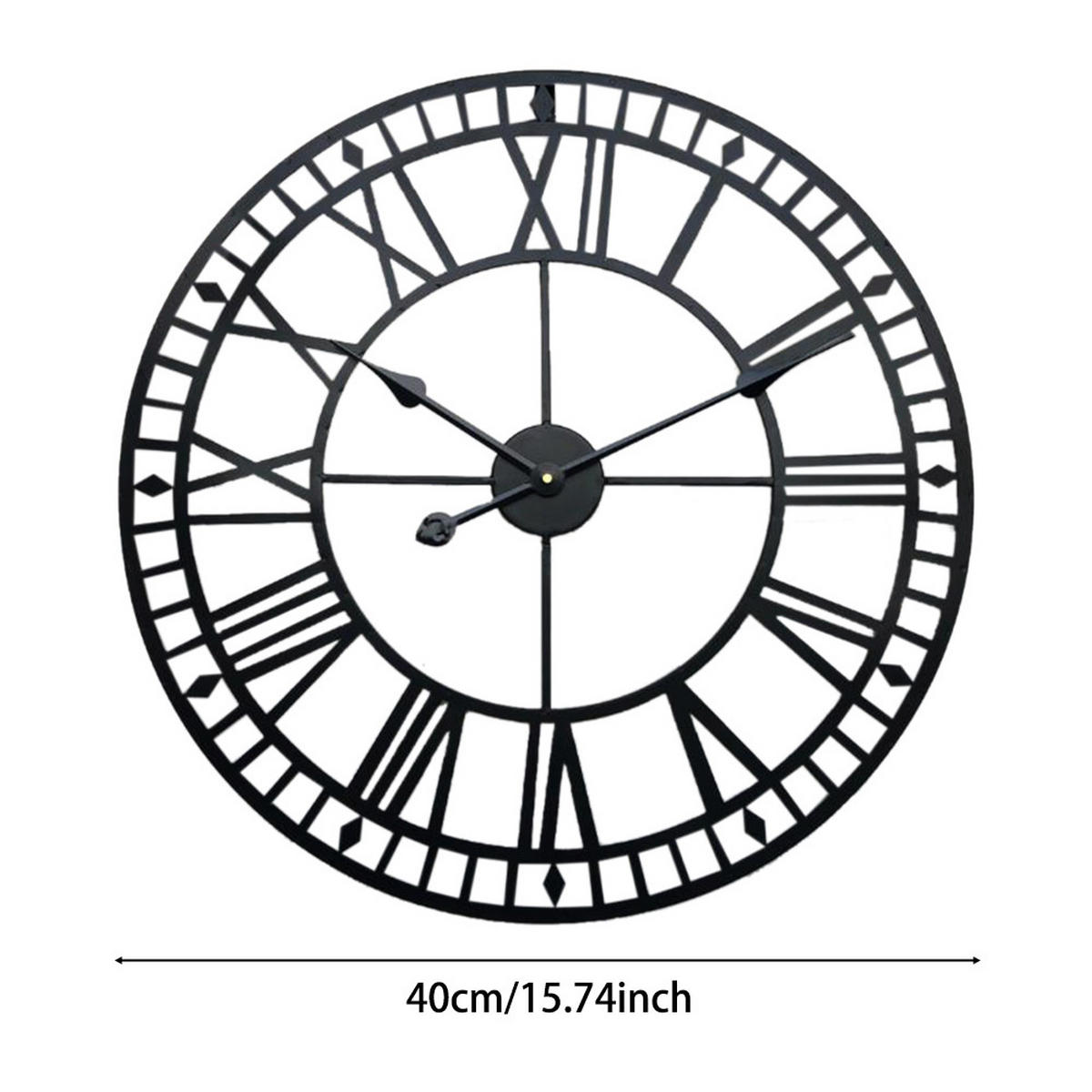 WANDUHR 40 cm Durchmesser Römischen-Ziffern Eisen Schwarz - Schwarz, Metall (40/1/40cm) - Livingandhome