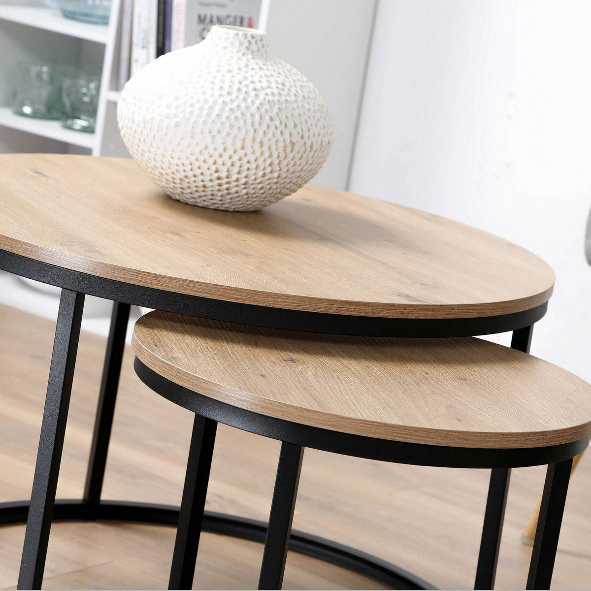 BEISTELLTISCH im 2er-Set - 70/70/45,5 cm - Beige, Holzwerkstoff (70/70/45.5cm) - Calicosy