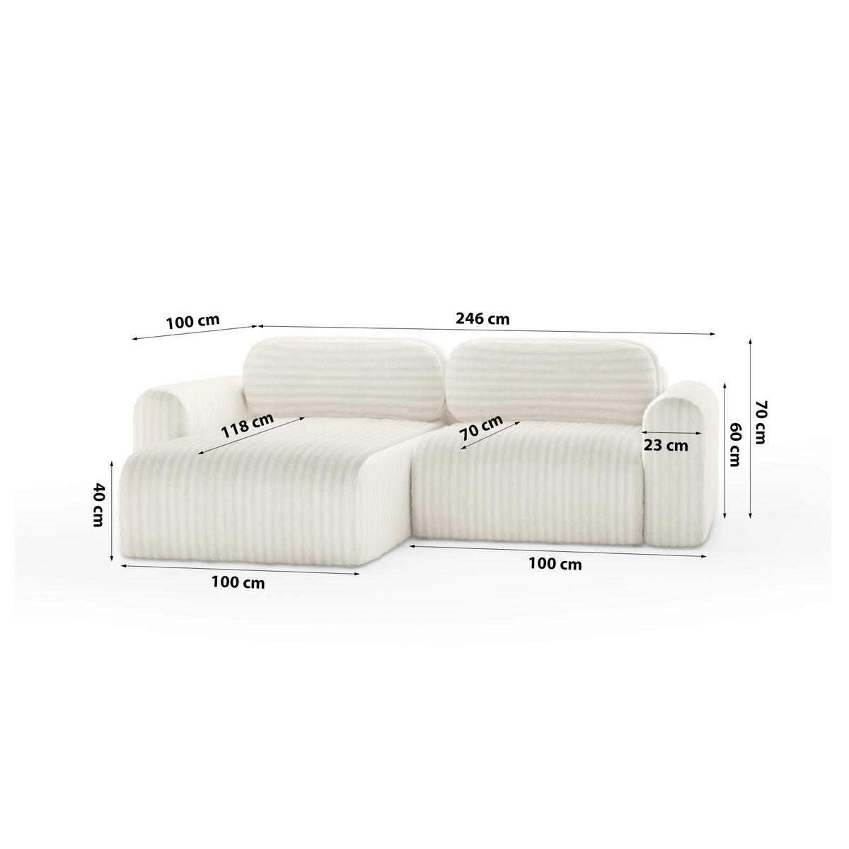 ECKSOFA mit Schlaffunktion Emmen Mini, Creme - Creme, Textil (246/100cm) - Fedve