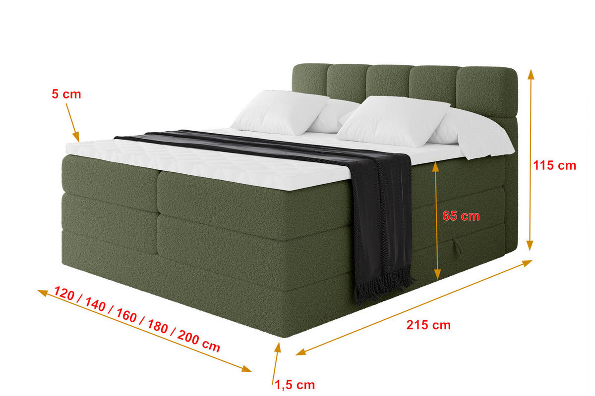 BOXBETT mit Matratze H3/H4 - FAMA KING - 160x200 cm Grün Quelle - Grün, Holzwerkstoff (160/200cm) - ALTDECOR
