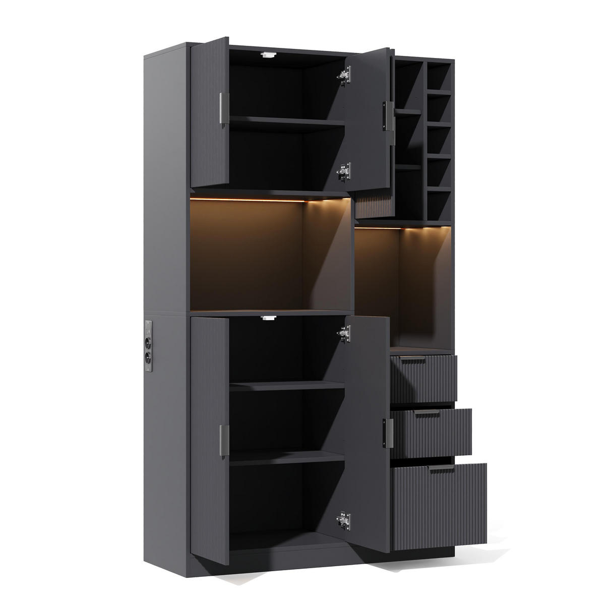 BUFFET DE-38683 105/40/180 cm LED-Beleuchtung und Weinregal Schwarz - Schwarz, Holzwerkstoff (105/180/40cm) - ComfortXL