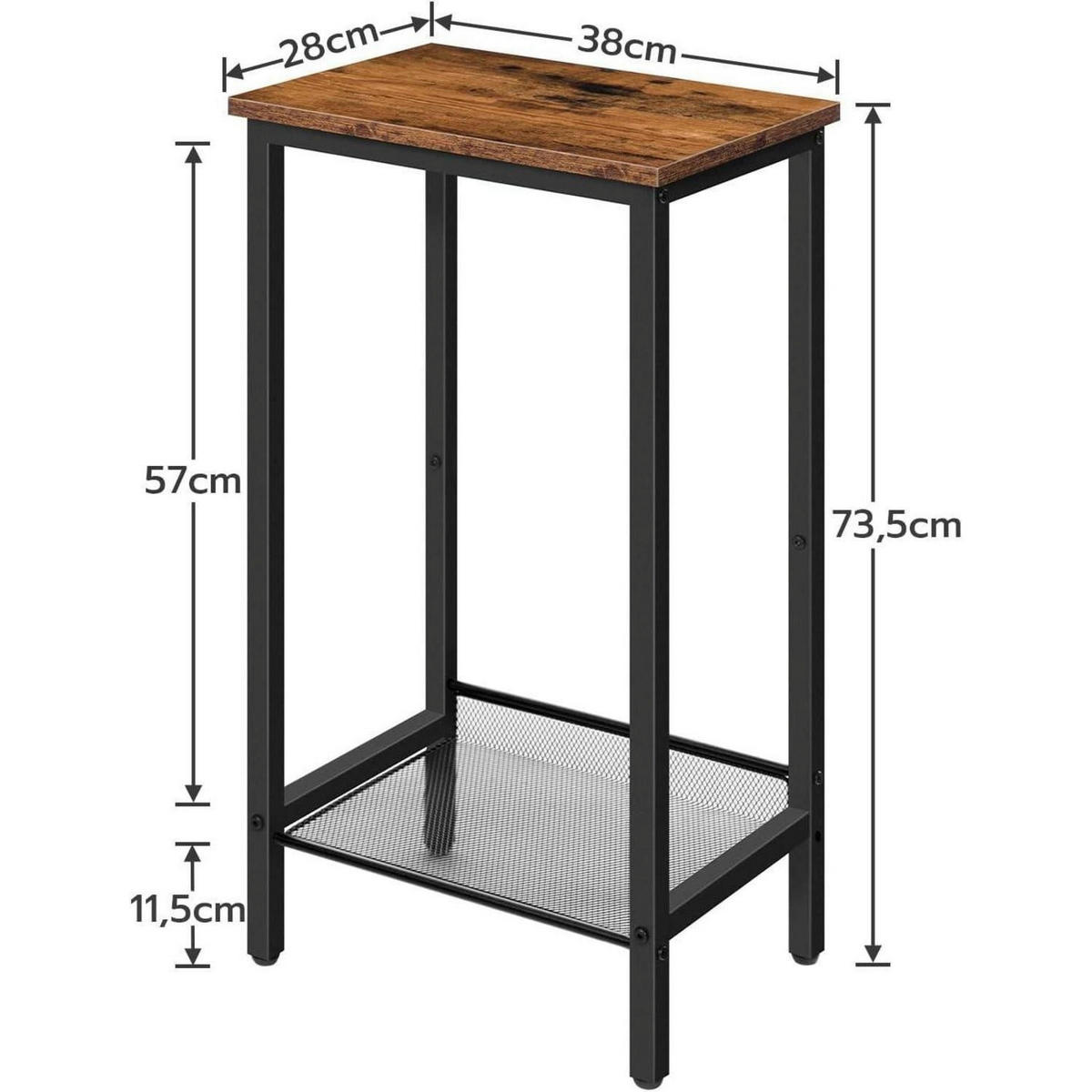 BEISTELLTISCH mit Netzablage 38 x 28 x 73,5 cm Industrie-Design Dunkelbraun - Multicolor, Metall (28/38/73.5cm)