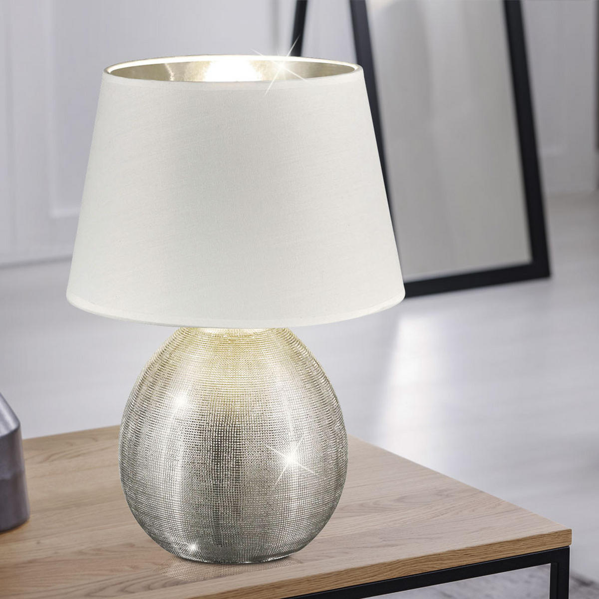 LED TISCHLEUCHTE LUXOR Silber Keramik - Silberfarben, Textil (24/24/35cm)