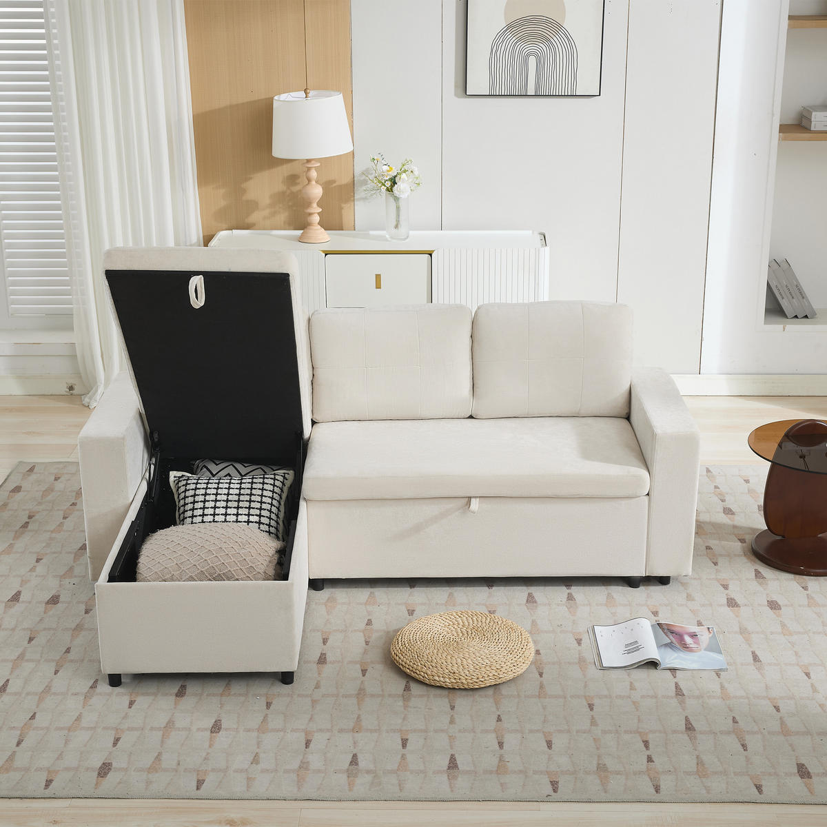 ECKSOFA 202/136/85 cm Beige mit Stauraum - Beige, Textil (202/136cm) - Oxeza