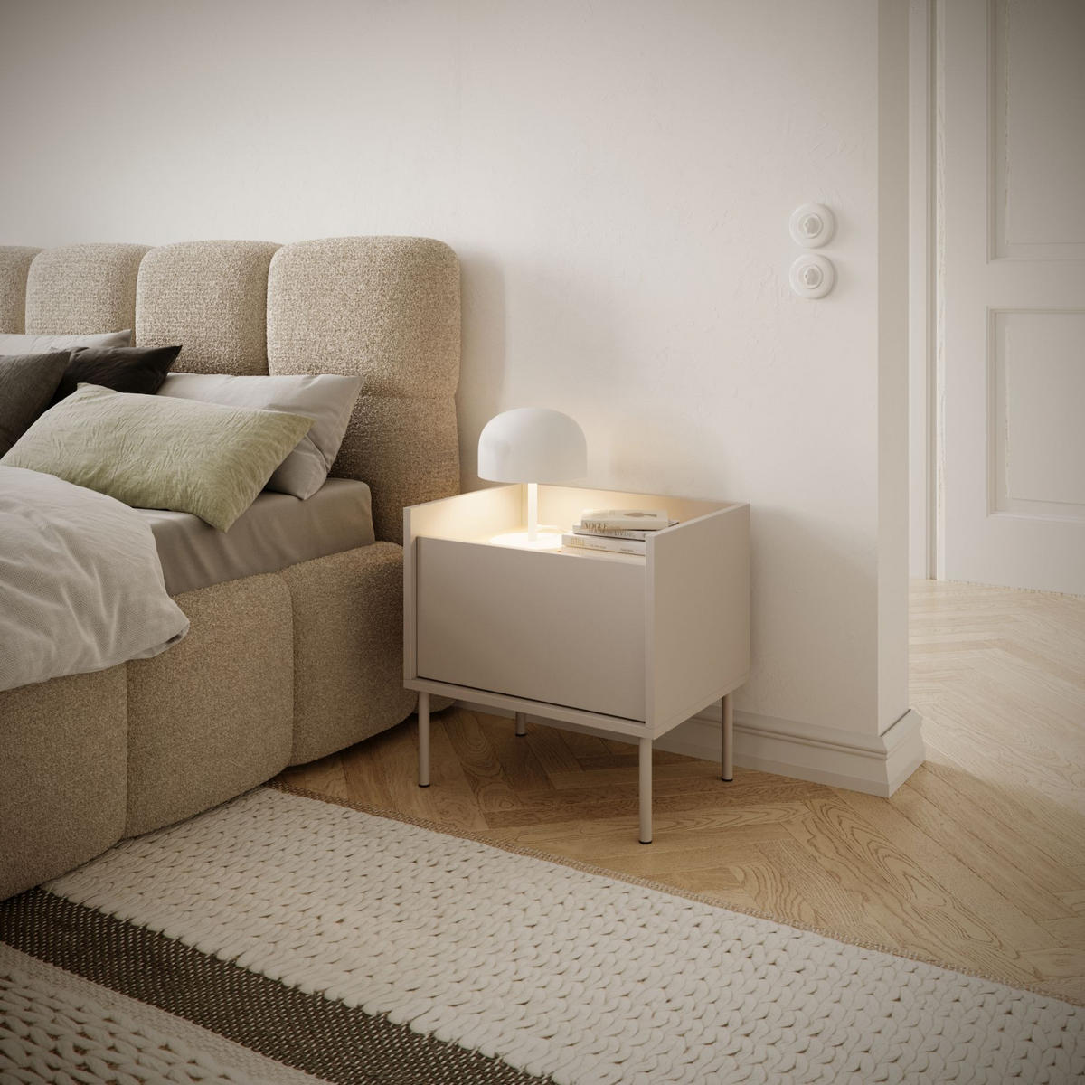 NACHTTISCH Tovi Kaschmirgrau / Holzoptik Eiche 50 cm - Kaschmir, Holzwerkstoff/Metall (48.2/48.5/36.4cm) - Selsey