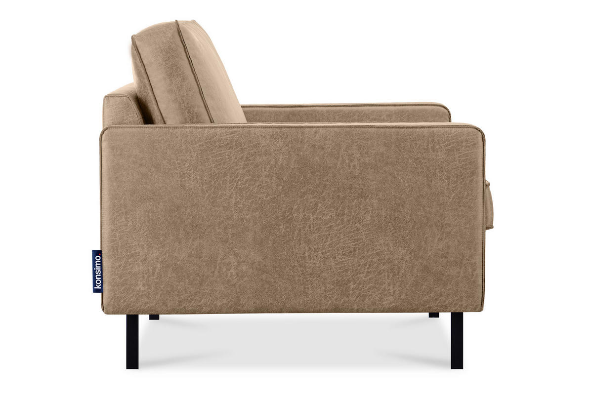 SESSEL INVIA mit Armlehnen auf hohen Metallbeinen vintage, Lederoptik-Stoff, Beige - Beige/Schwarz, Textil (98/87/98cm) - KONSIMO®
