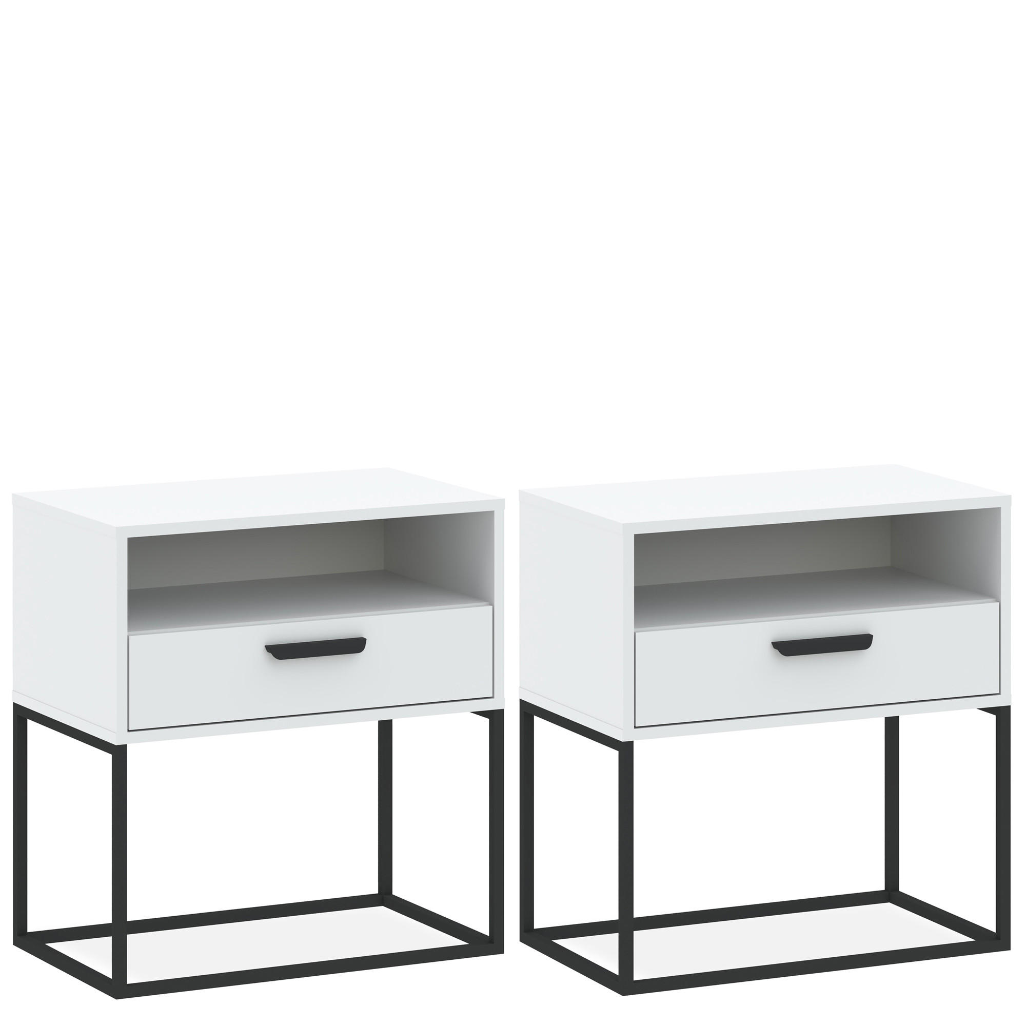 NACHTTISCH RECTUS 2-er Set - Schwarz/Weiß, Holzwerkstoff (60/65/39cm) - KONSIMO®