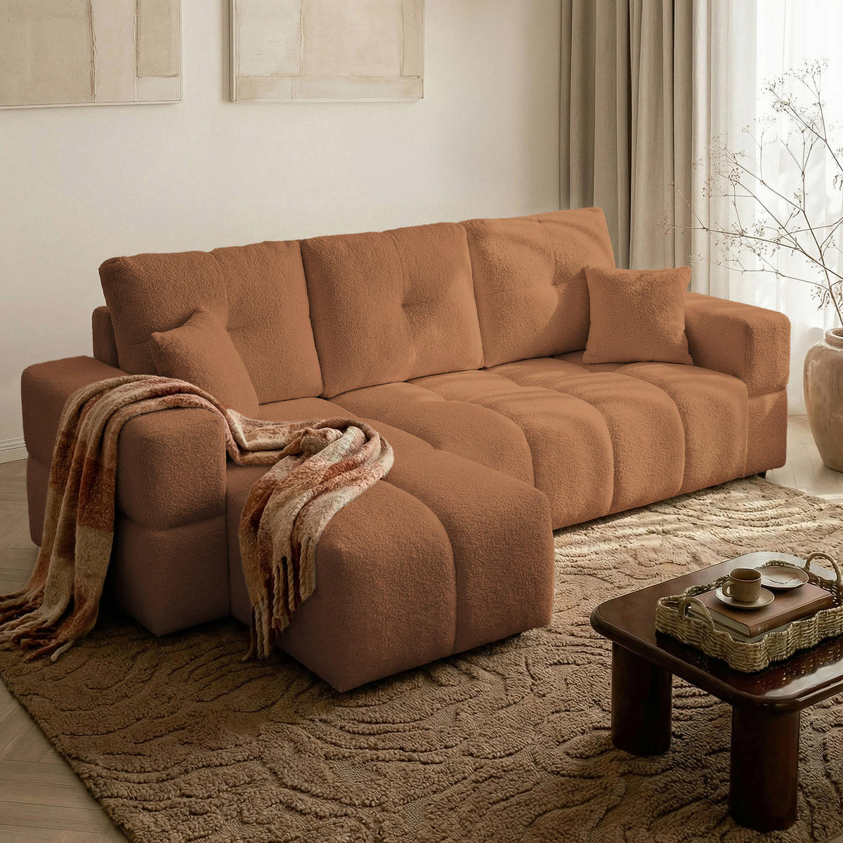 ECKSOFA BUENO mit Schlaffunktion und Bettkasten Orange - Orange, Kunststoff/Textil (250/148cm) - Idohome