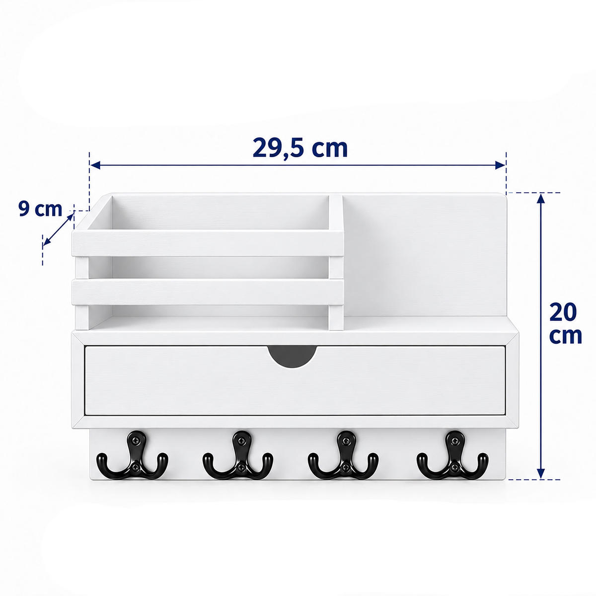 DRŽÁK NA KLÍČE Bílý se zásuvkou dřevo paulovnie - bílá, kov/dřevo (29.5/20/9cm) - Relaxdays