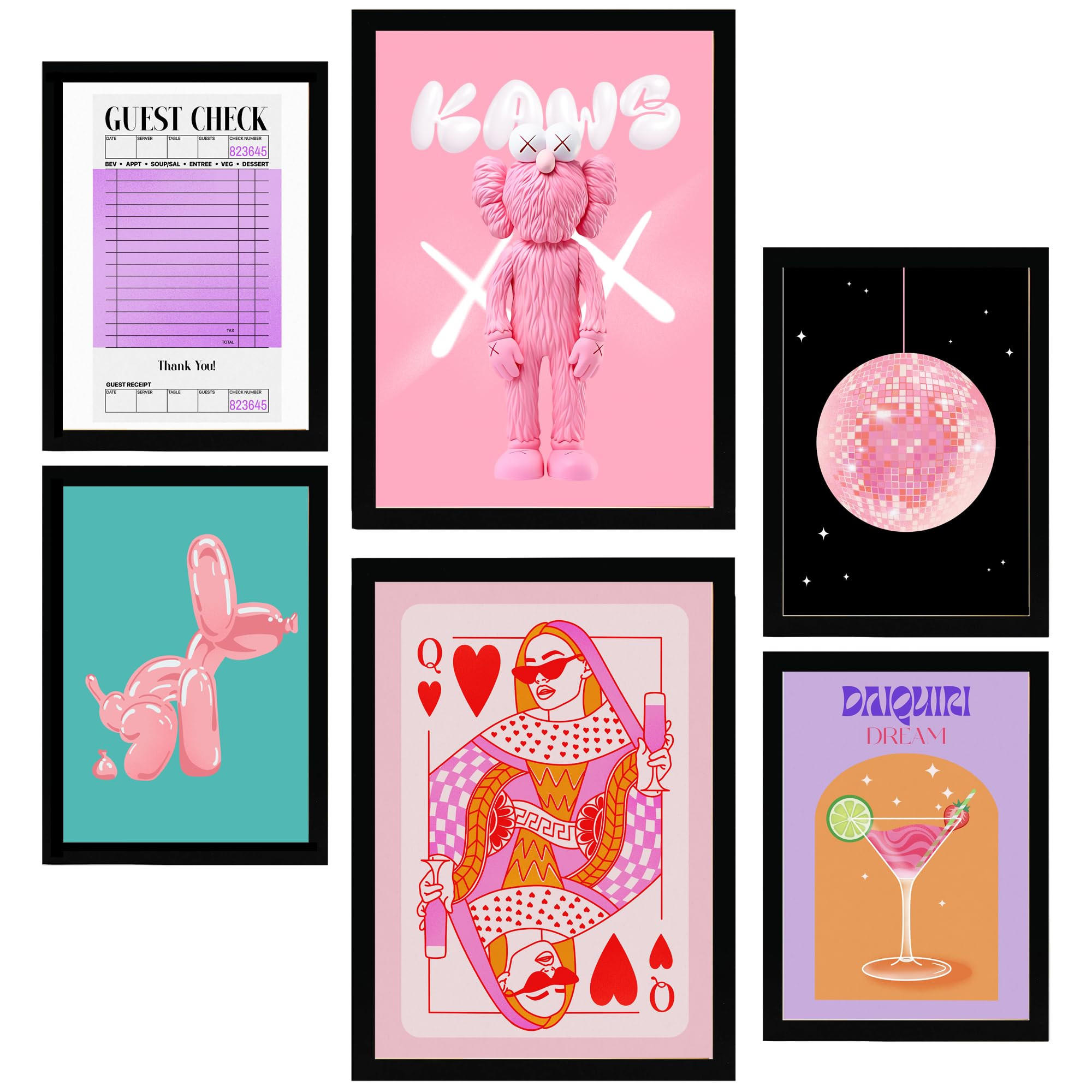 POSTER Set Mit 6 Feminine Moderne KunstIn Rosatönen A3 & A4 Schwarzer Rahmen - Schwarz, Papier (29/3cm) - Nacnic