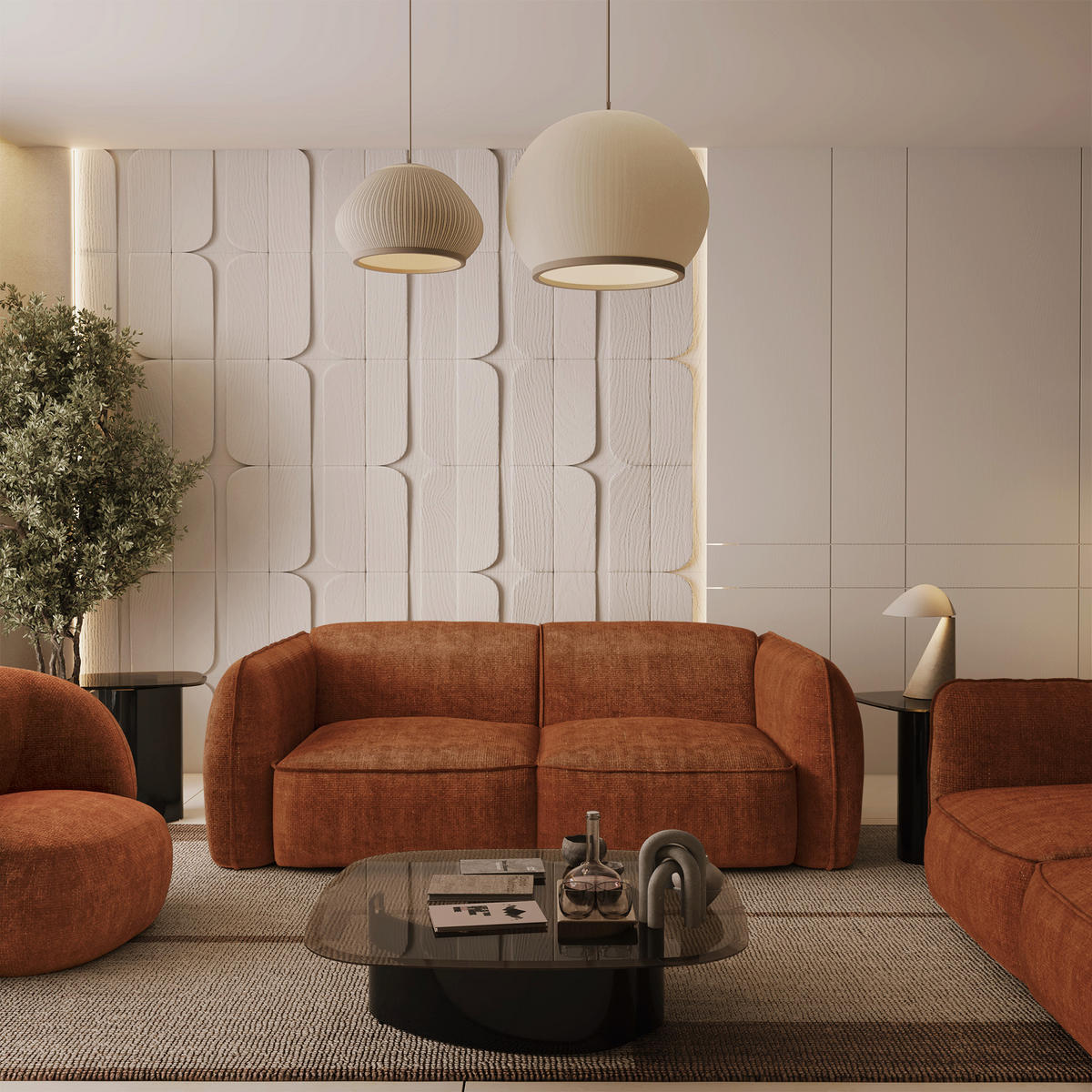 SOFA 4-SITZER Rastervelours Terracotta 230cm - Terra cotta, Textil (230/74/90cm) - Sia Home