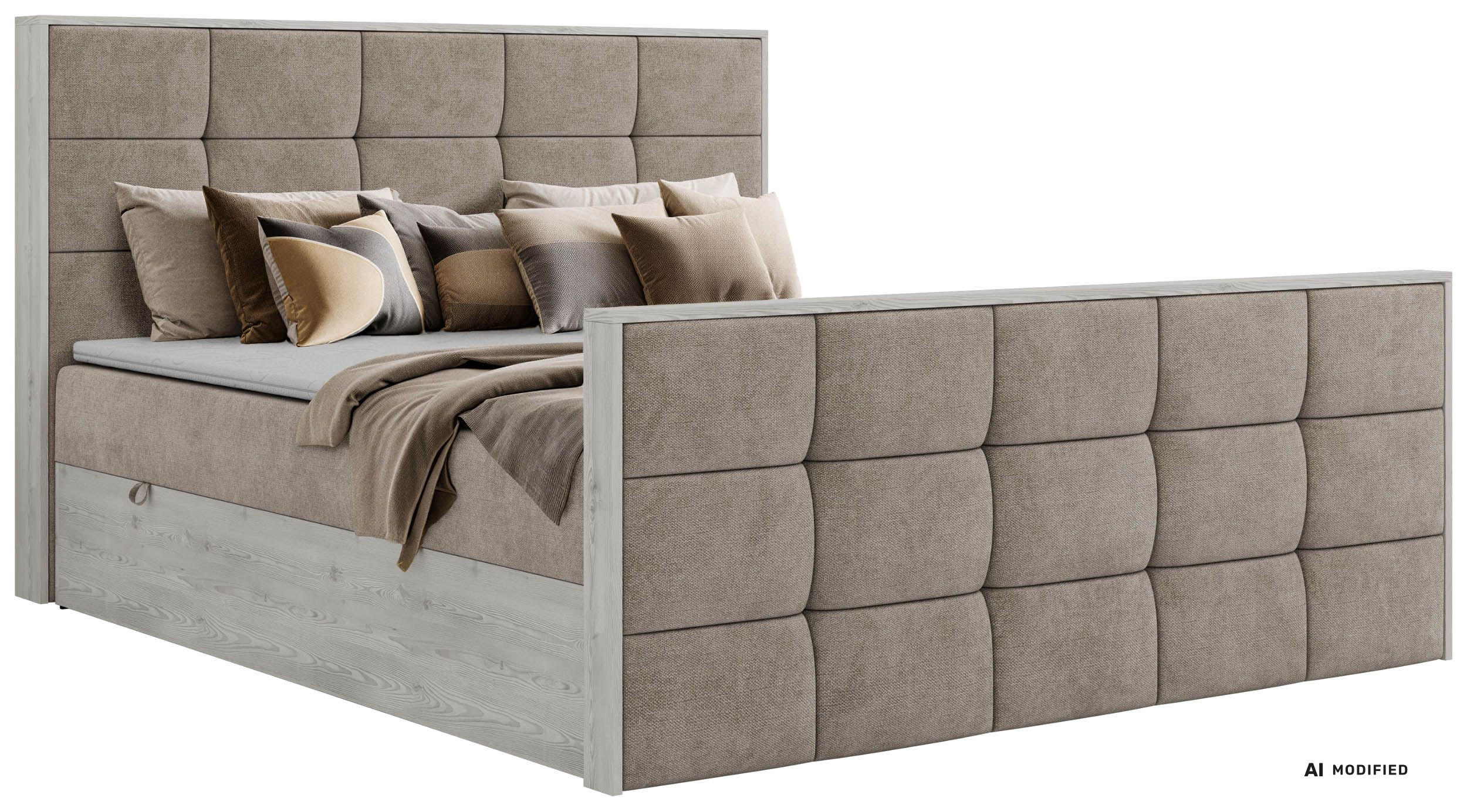 BOXBETT ALNOR DUO 180/200 - Greige Stukture - Topper T25 - H3 - Greige/Schwarz, Kunststoff/Textil (180/200cm) - MKS
