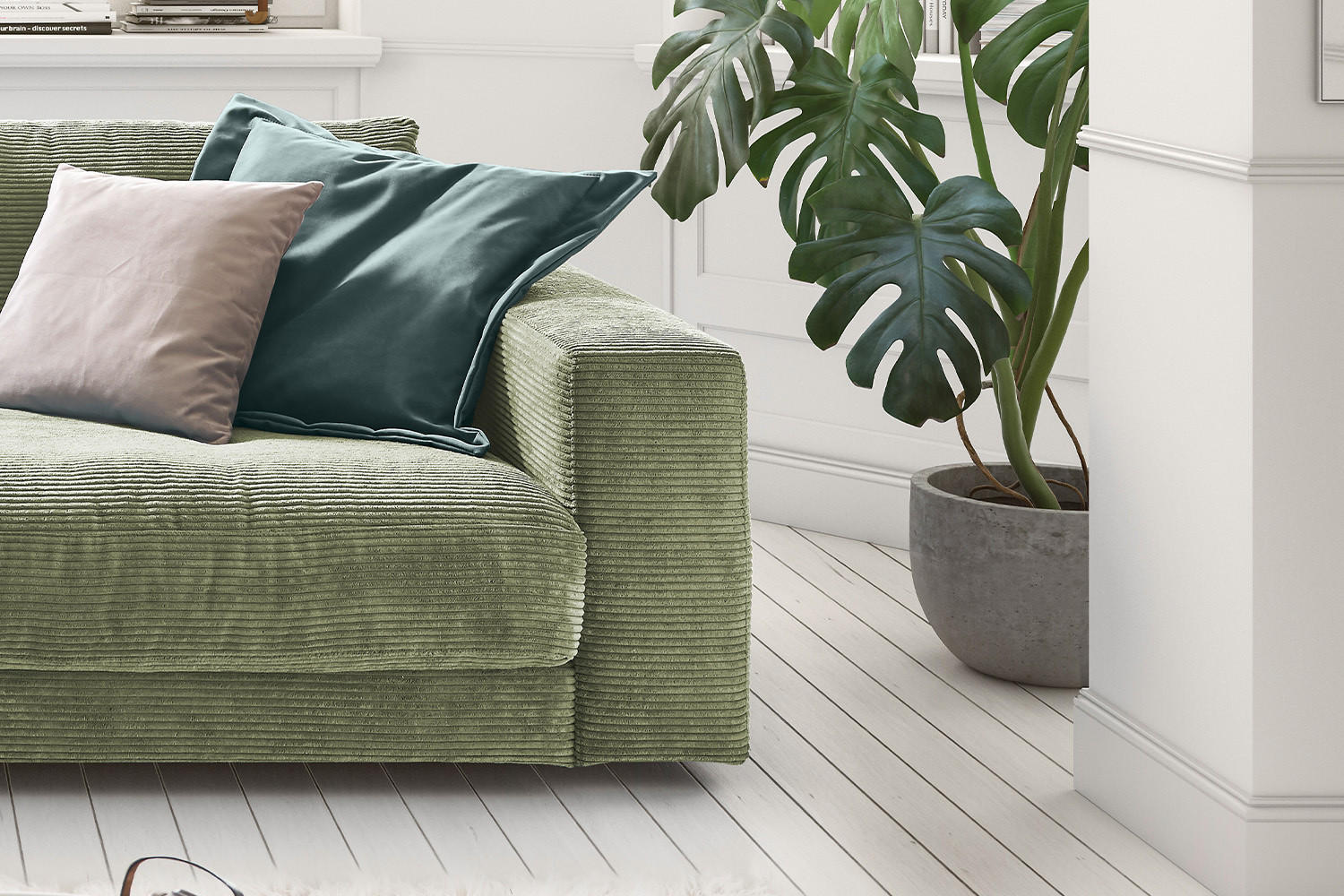 SOFA 2-SITZER MADELINE Grün Cord - Schwarz/Grün, Kunststoff/Textil (230/85/127cm) - KAWOLA