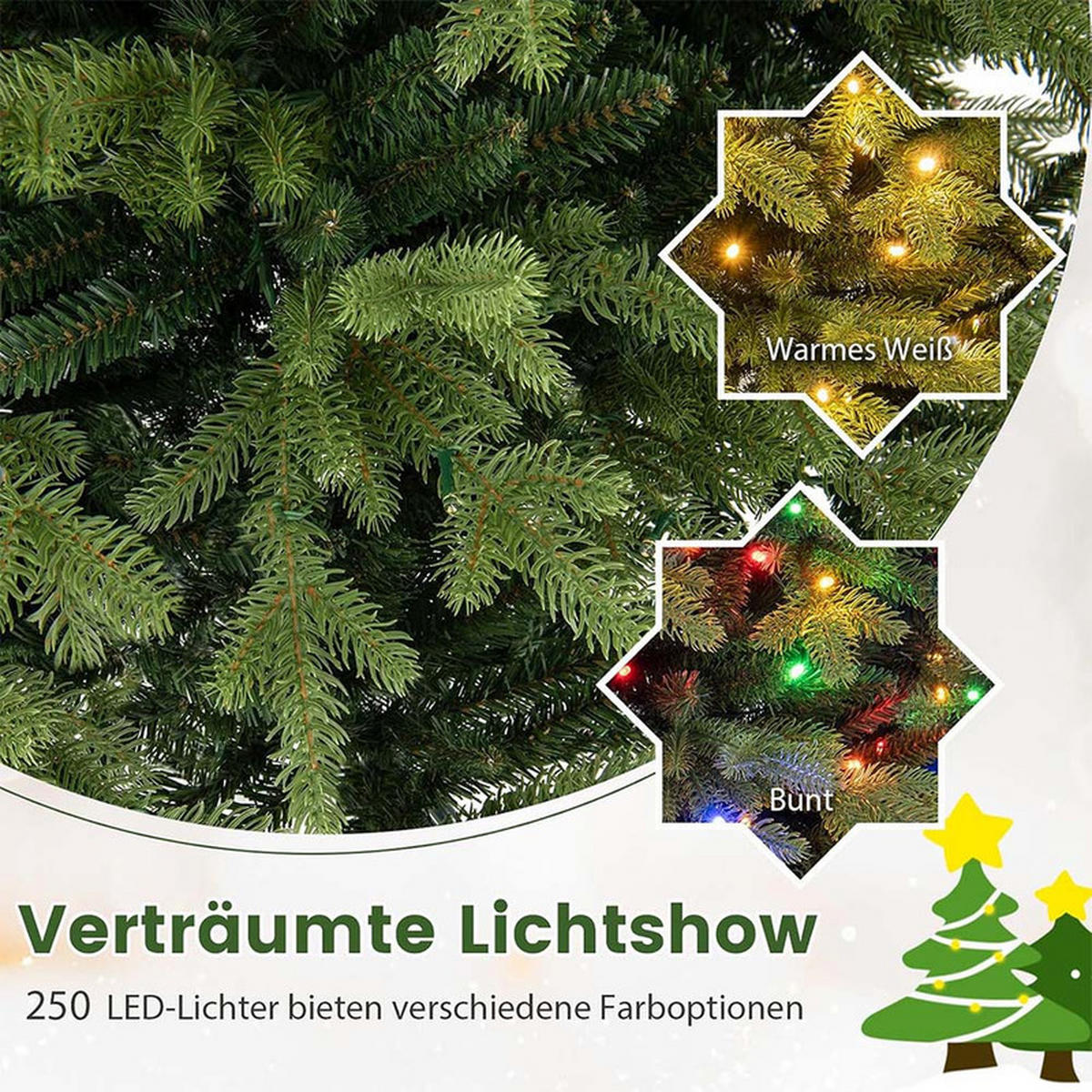 WEIHNACHTSBAUM mit 11 Lichtmodi 150cm Grün - Grün, Metall (150cm) - COSTWAY