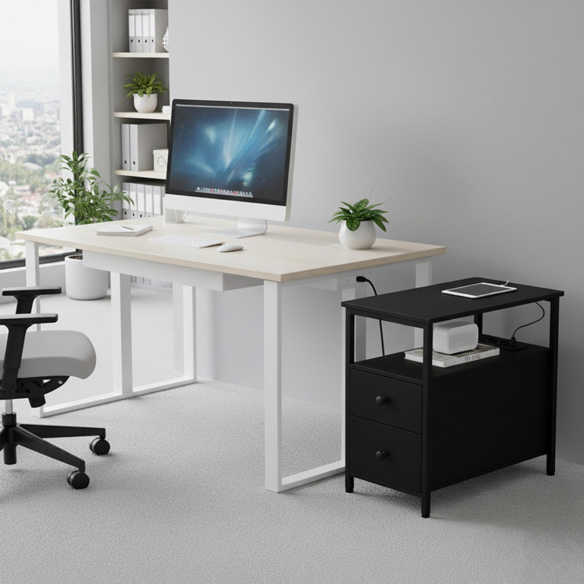 BEISTELLTISCH - Schwarz, Holzwerkstoff/Metall (60/35/61cm) - Relaxdays