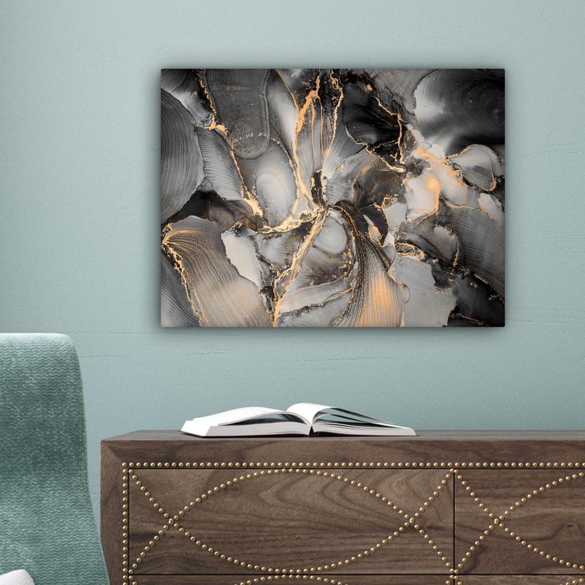 LEINWANDBILD Grau - Luxus - Gold - Marmor 40x30 cm - Dunkelgrau, Textil (40/30cm) - MuchoWow