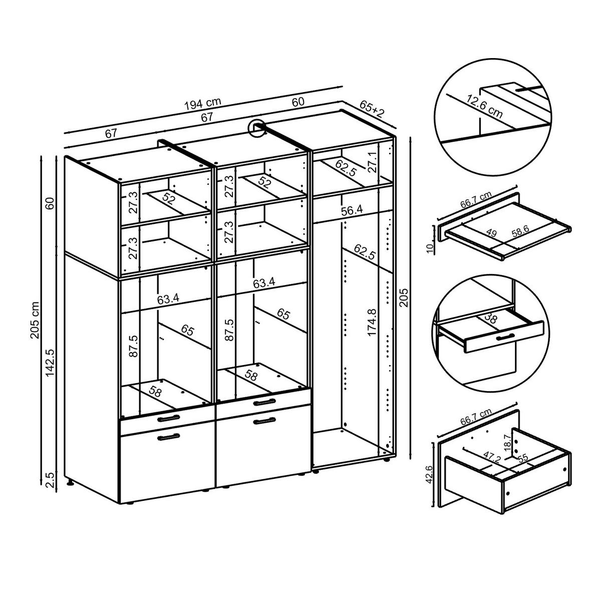 WASCHMASCHINENSCHRANK Serie 2 194cm Breit, 205cm Hoch - Schwarz, Holzwerkstoff (194/205/67cm)