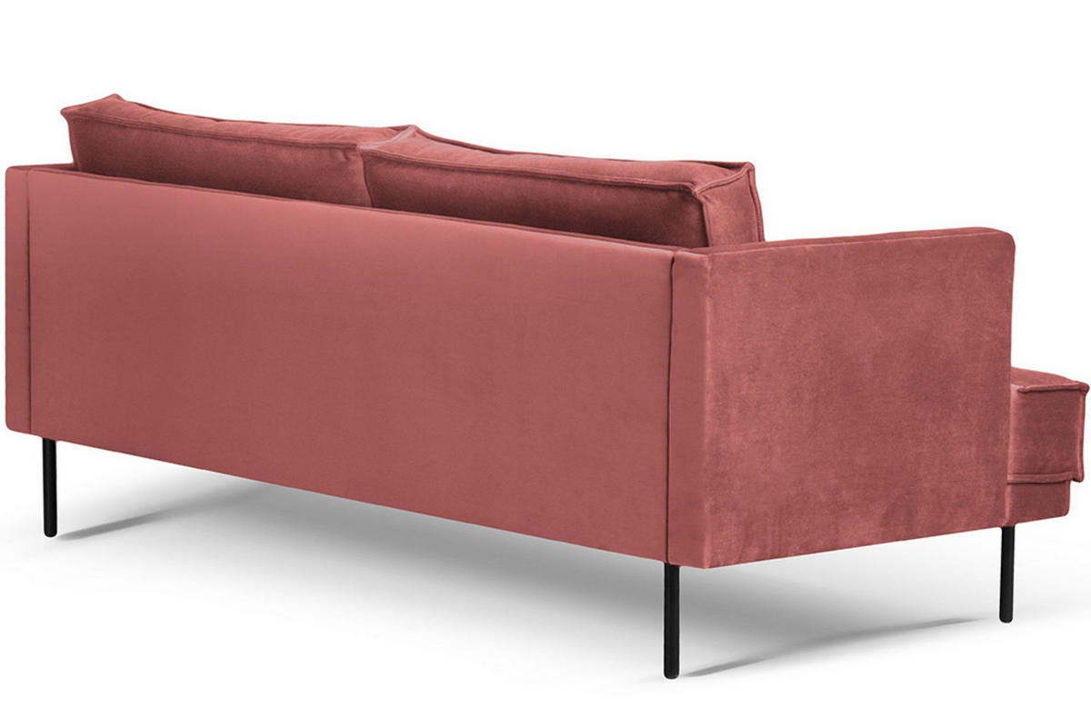 3-SITZER-SOFA GANZO 2 Kissen inklusive, Velours-Stoff, rosa - Pink/Schwarz, Textil/Metall (193/84/92cm) - KONSIMO®