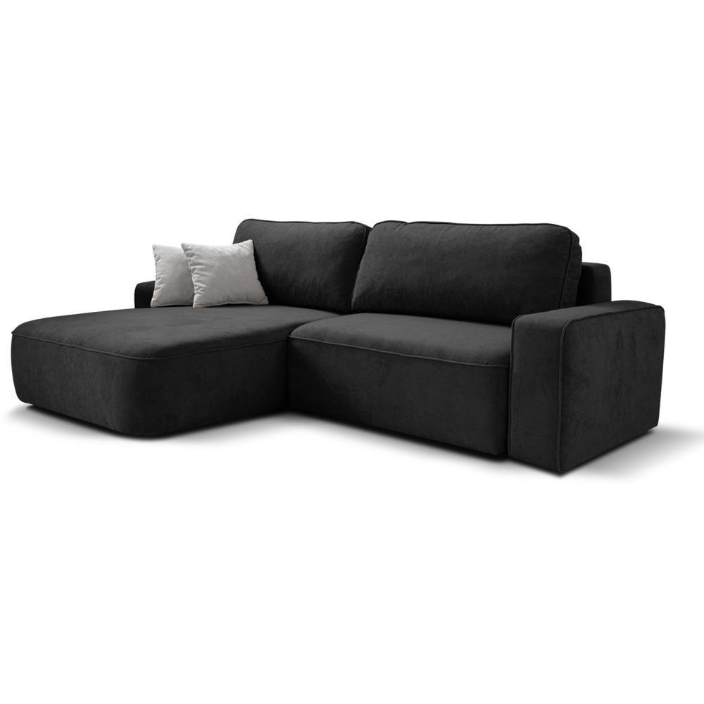 ECKSCHLAFSOFA Torre schwarz velours links - Schwarz, Textil (258/171cm) - Beautysofa