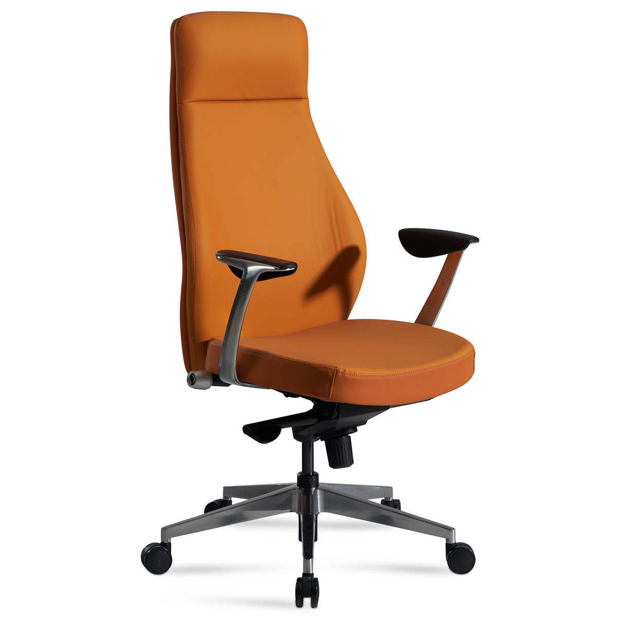 BÜROSTUHL Kunstleder bis 120 kg mit Wippmechanik, Armlehnen und hoher Rückenlehne, Braun 74x74x125 cm - Silberfarben/Braun, Textil/Metall (74/125/74cm) - KADIMA DESIGN