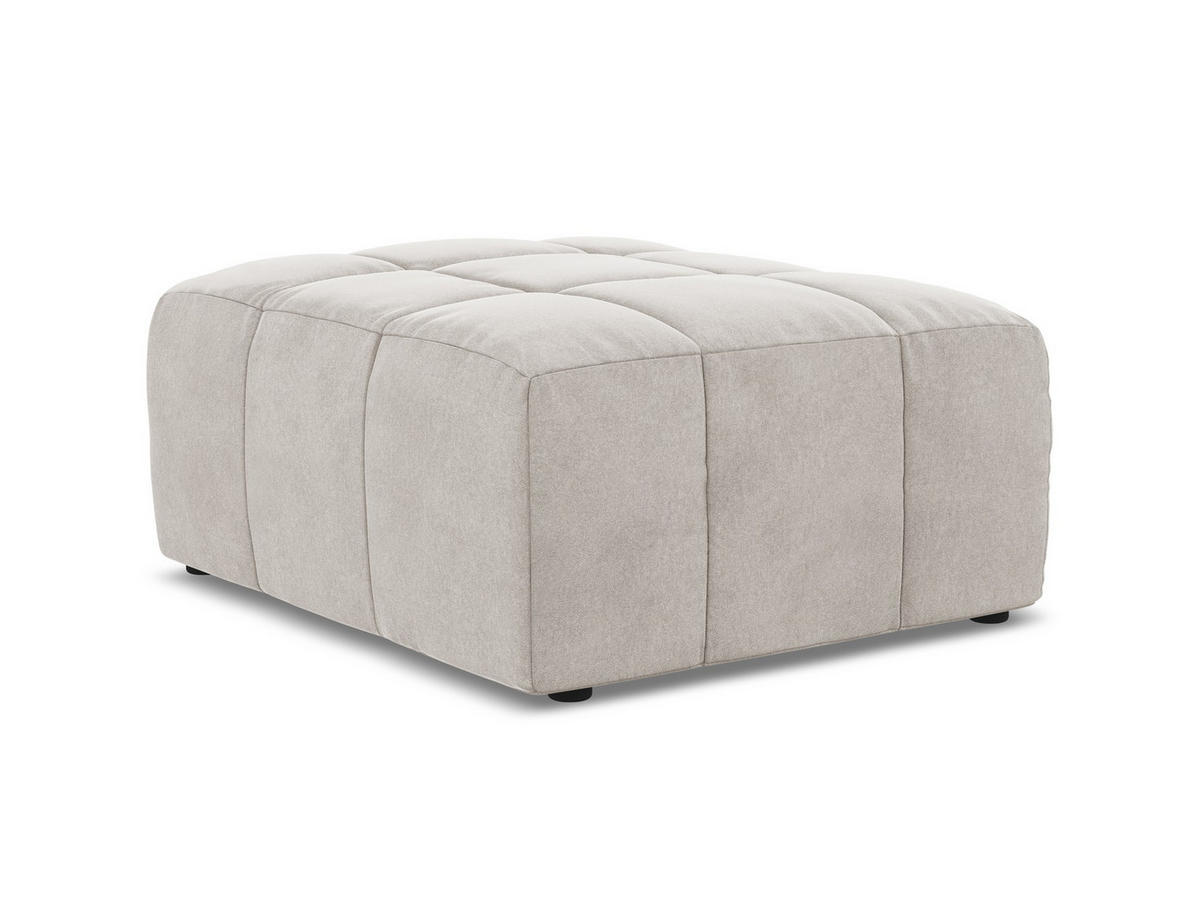 POUF Samt Stoff Beige - Creme/Schwarz, Holzwerkstoff/Kunststoff (75/41/90cm) - Makamii