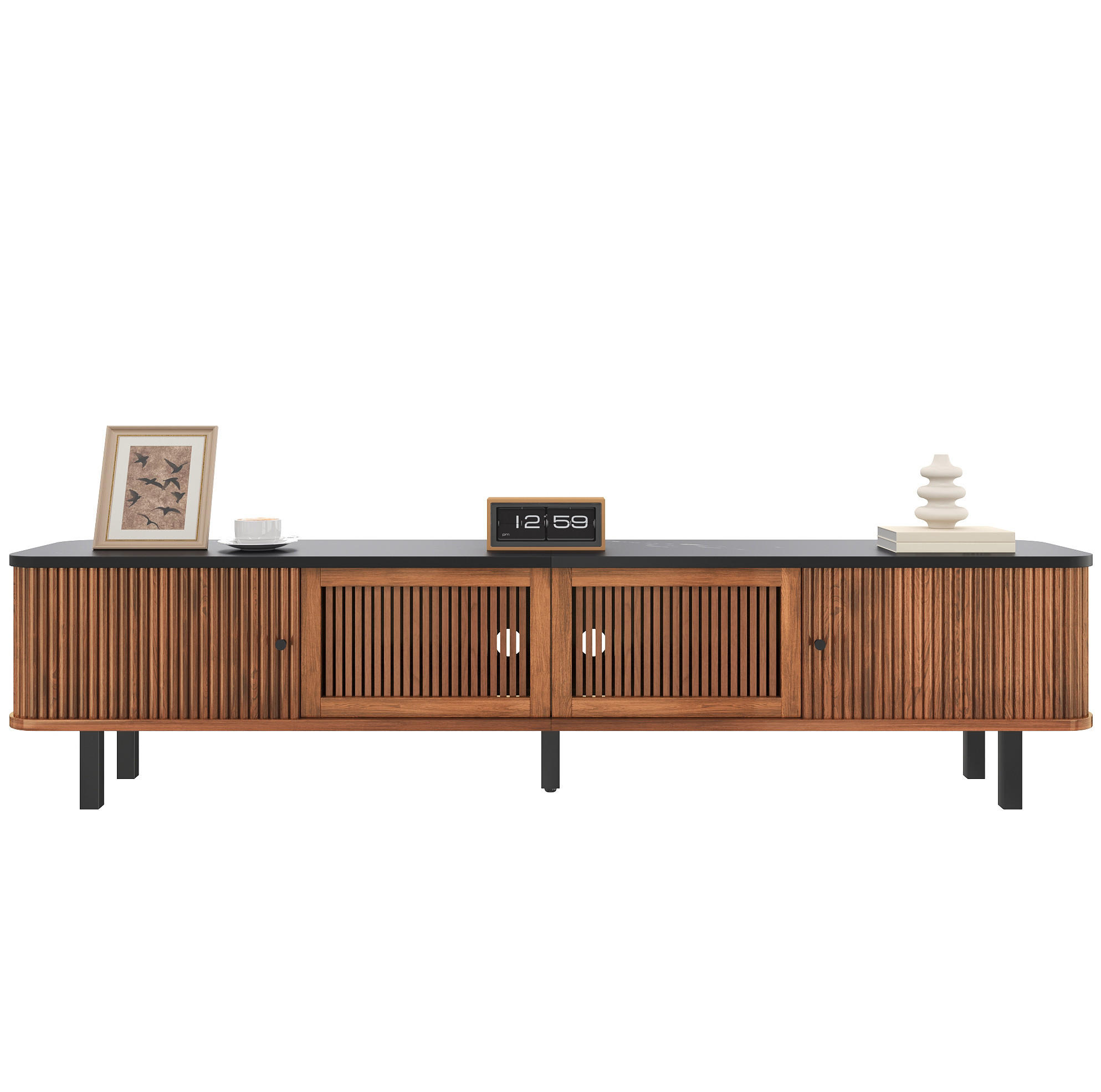 TV skrinka 190/35/45 cm orechová z MDF a drevotriesky s posuvnými dvierkami a mriežkou - hnedá, kompozitné drevo (190/45/35cm) - OKWISH