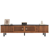 TV skrinka 190/35/45 cm orechová z MDF a drevotriesky s posuvnými dvierkami a mriežkou - hnedá, kompozitné drevo (190/45/35cm) - OKWISH
