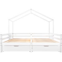 KINDERBETT Hausbett 2 x 200/90 cm mit 2 Schubladen, Schutzgitter gestell, Weiß - Weiß, Holzwerkstoff (90/200cm) - Redom