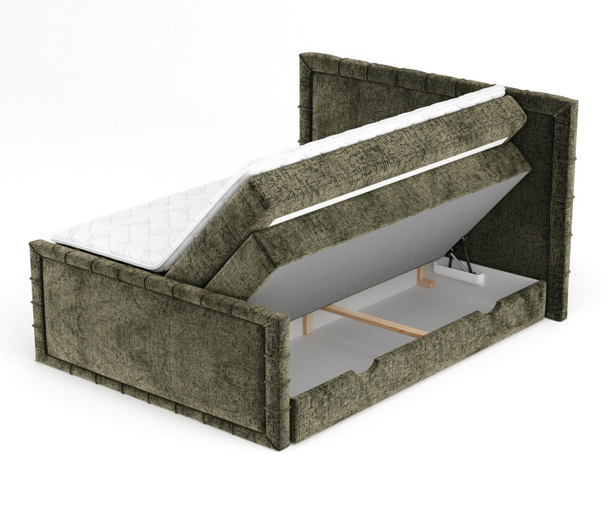 BOXBETT Estelle Olivgrün 200/200 cm im Chenille-Stoff - Schwarz/Olivgrün, Holz/Holzwerkstoff (200/200cm) - Maison de Reve