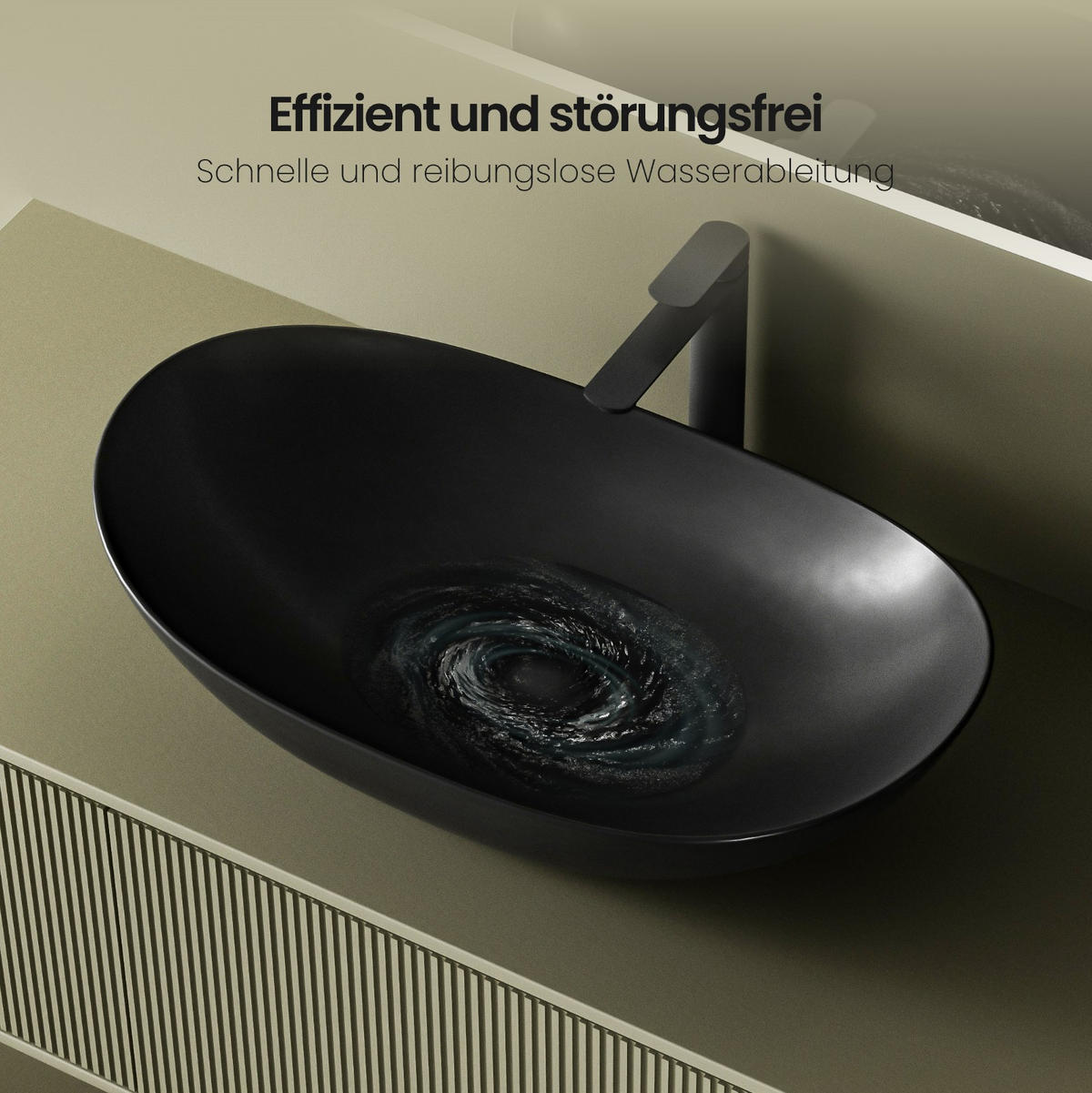 WASCHBECKEN Oval Keramik Mattschwarz 61.5 /36/15.5 cm - Schwarz, Keramik (36/15.5/61.5cm) - EMKE