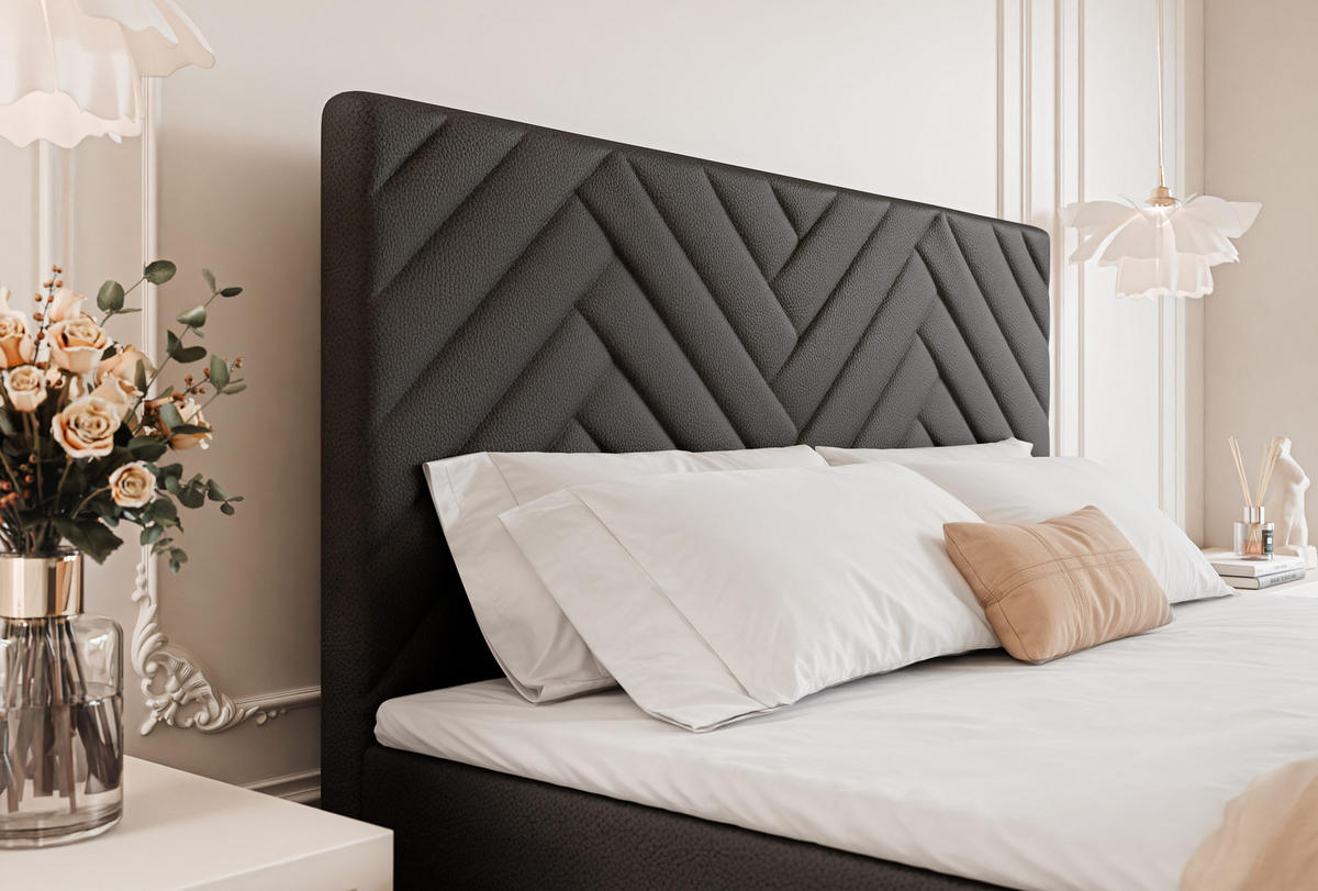 BOXBETT NEREA 180/200 cm mit Matratze und Topper, Schwarz - Schwarz, Textil (180/200cm) - Idohome