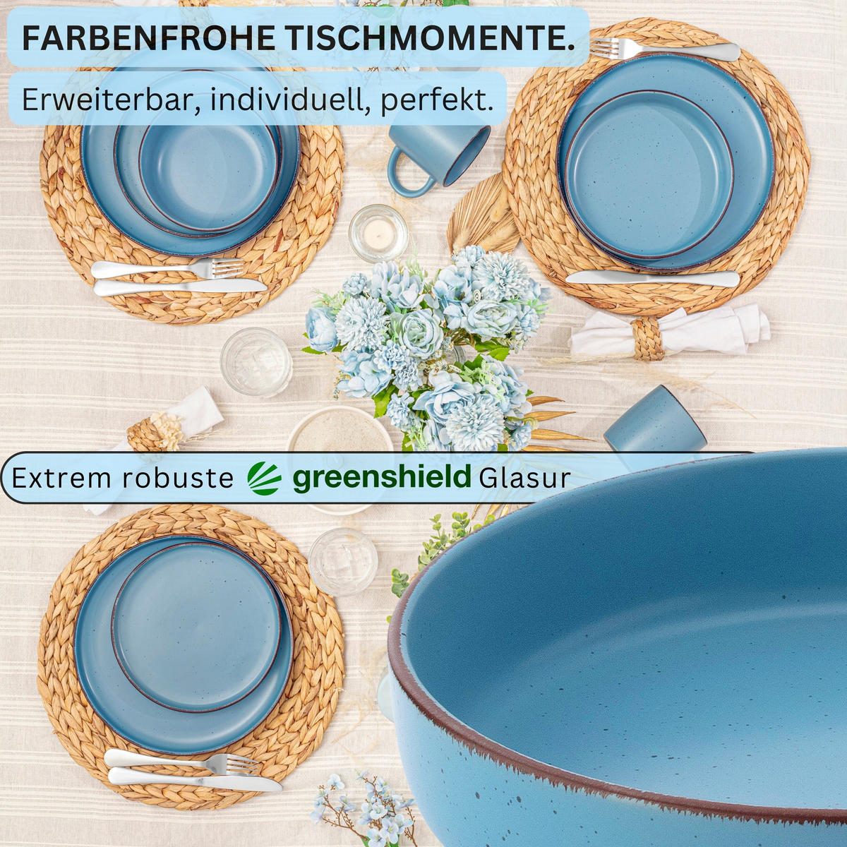 PASTASCHALEN BOMBAY SAPHIR - 4 teilig aus Steingut - Blau, Stein (20.5cm) - Sänger