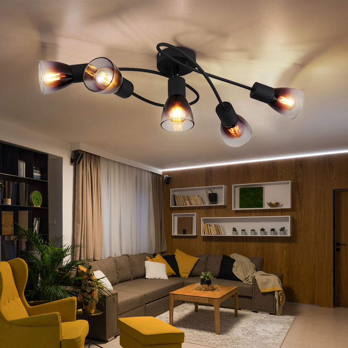 DECKENLEUCHTE Metall Schwarz Rauchglas - Schwarz, Glas (58/24/16.5cm) - Globo Lighting