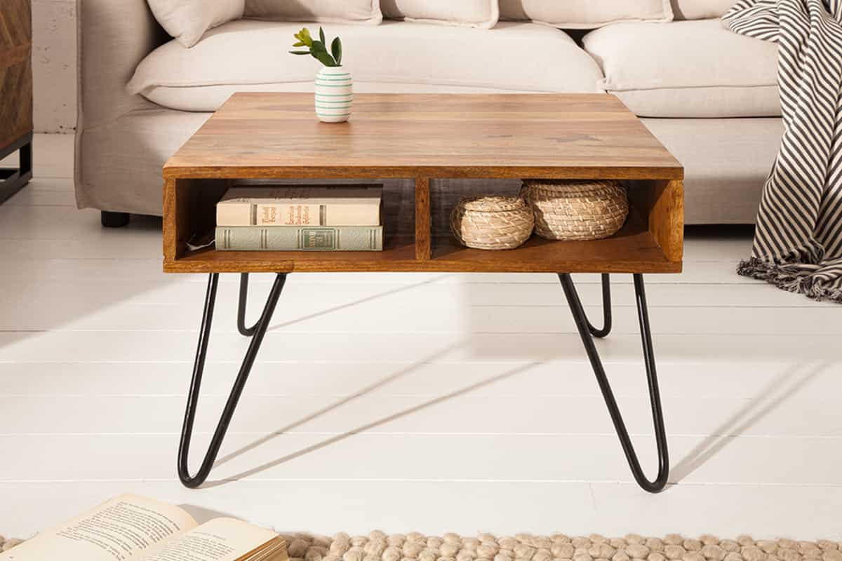 COUCHTISCH SCORPION Sheesham rechteckig Natur|Schwarz 60cm - Schwarz/Braun, Holz/Metall (60/60/41cm) - riess-ambiente
