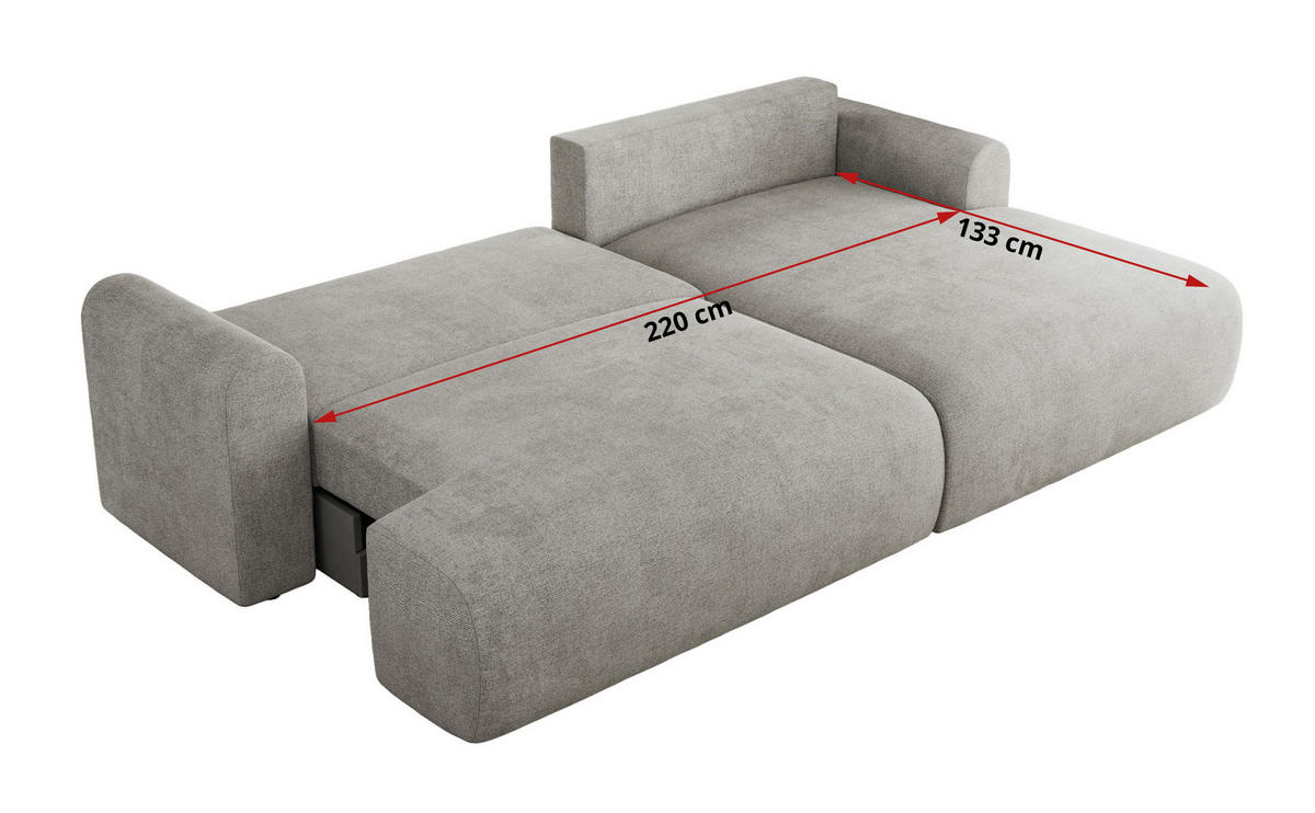ECKSCHLAFSOFA TONO L Hellgrau Struktur - rechts - Hellgrau/Schwarz, Kunststoff/Textil (150/260cm) - MKS
