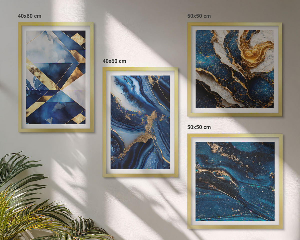 BILDER SET 4er Set - 50x50 cm & 40x60 cm Goldrahmen - Abstrakte, elegante Muster - Goldfarben, Kunststoff (50/50cm) - TULUP