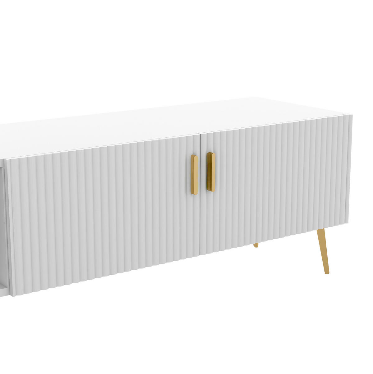 LOWBOARD 180/35/41 cm aus MDF mit 2 Schubladen und geriffelter Front Weiß - Weiß, Holzwerkstoff (180/44/35cm) - Modenvie