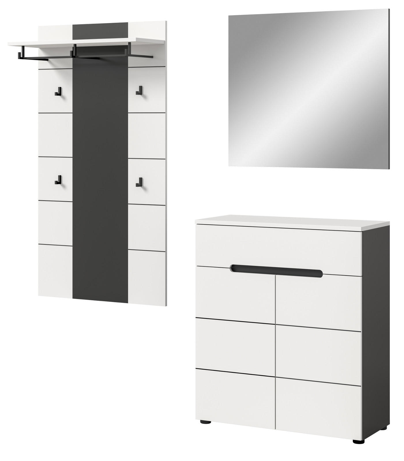 GARDEROBEN-SET 3-teilig weiß, grau 175 cm, Garderobenschränke mit Soft-Close, Cooper - Schwarz/Weiß, Glas/Holzwerkstoff (75/190/37cm) - Inn.Furn