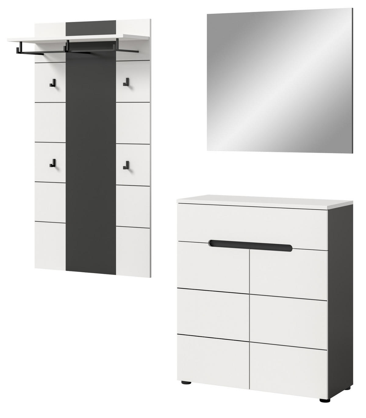 GARDEROBEN-SET 3-teilig weiß, grau 175 cm, Garderobenschränke mit Soft-Close, Cooper - Schwarz/Weiß, Glas/Holzwerkstoff (75/190/37cm) - Inn.Furn