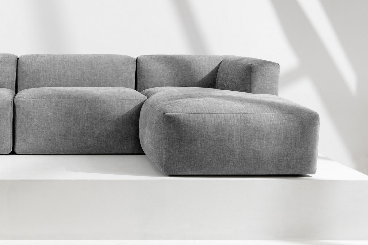 ECKMODULSOFA-RECHTS BUFFO 6-Sitzer mit extrem weicher Sitzfläche, Gewebestoff, aschgrau - Hellgrau, Textil (377/180cm) - KONSIMO®